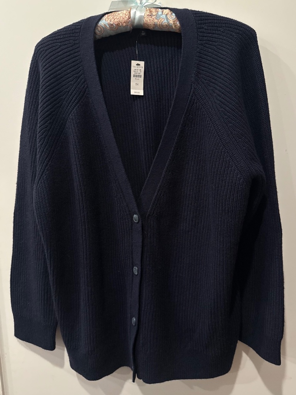 Talbots Navy Knit Button Front V-Neck Cardigan Sweater Women Plus 3X